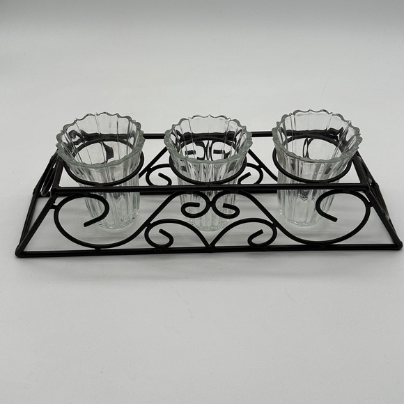Glass Dip Trio with wrought Iron Stand - Picture 1 of 7